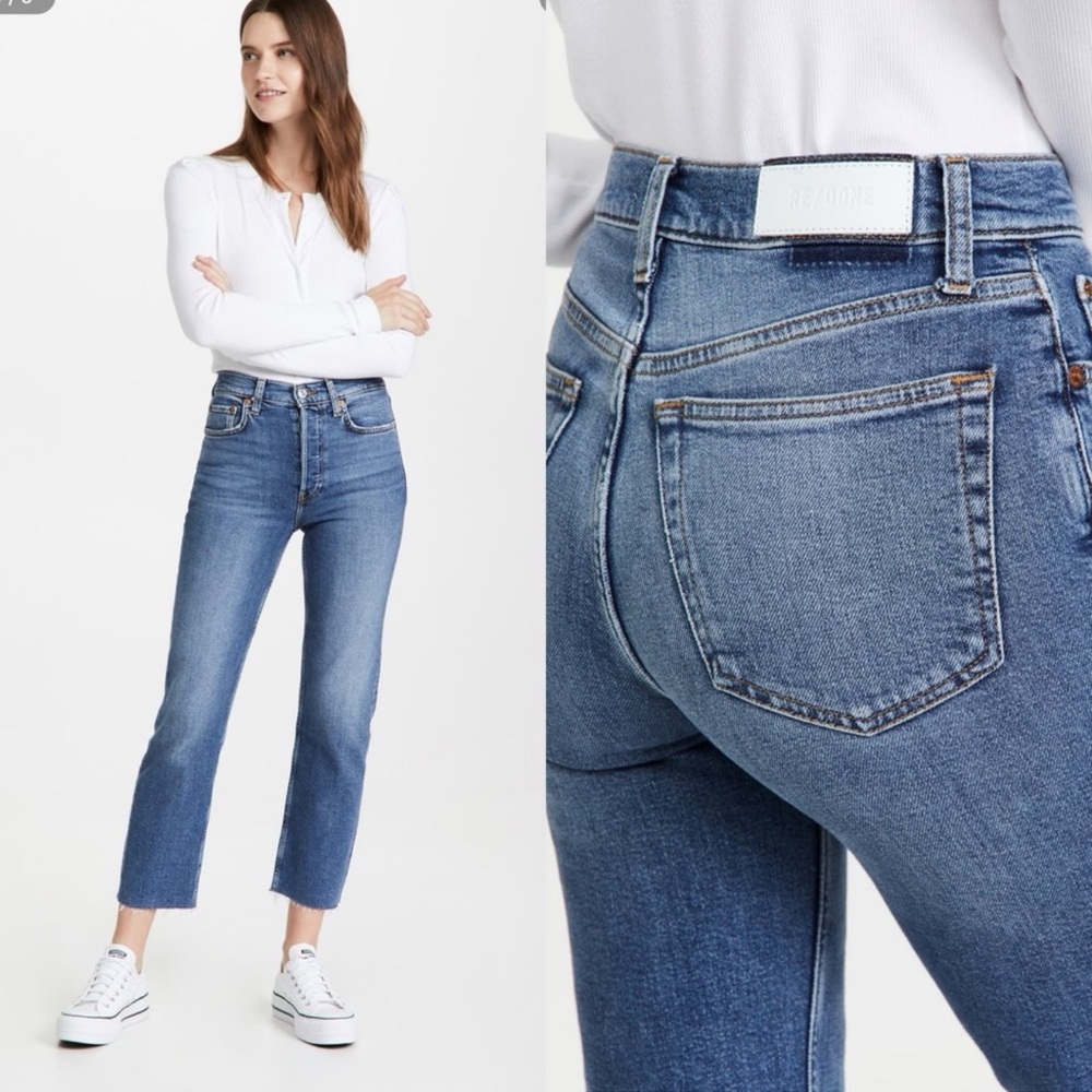 RE/DONE High Rise Wide Leg Crop Jeans size 27 Raw Hem Button Fly Redone